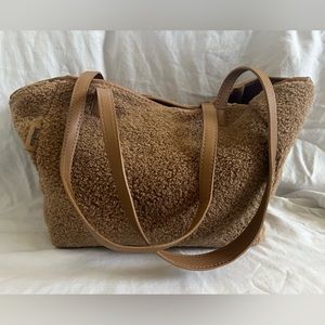 Sherpa & Leather Tote Purse Shoulder Bag Neiman Marcus